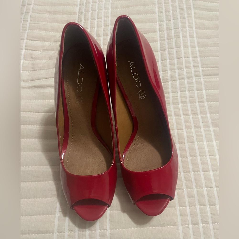ALDO Red Platform Peep Toe Heels.  Very Sexy.